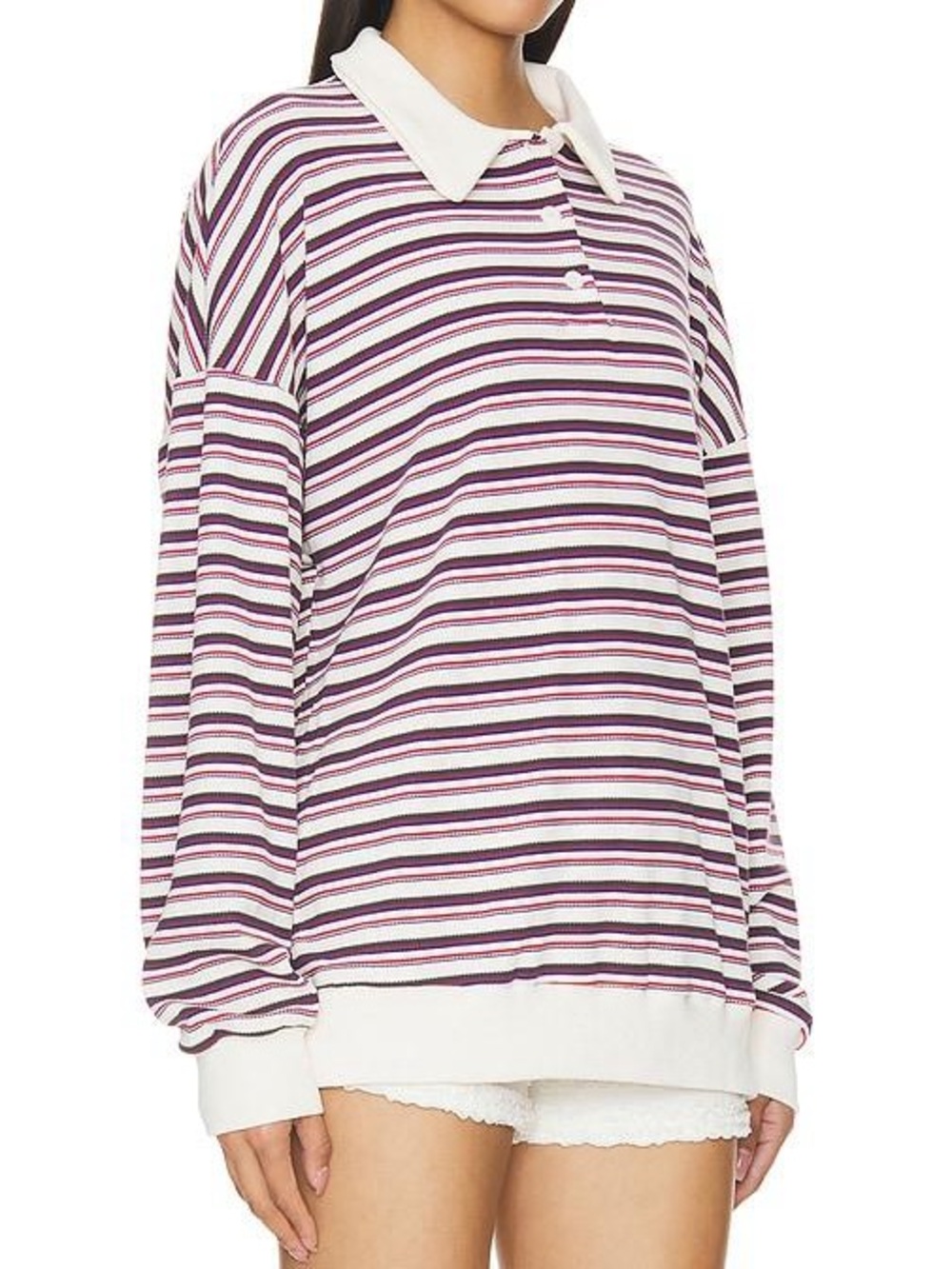 Lioness Womens Rugby Jersey Size XS Oversized Striped Collar Multi Waffle Top